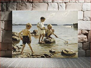 Πίνακας, Boys playing on the shore (children playing on the shore), 1884, by Albert Edelfelt