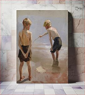 Πίνακας, Boys playing on the shore, study, 1884, by Albert Edelfelt