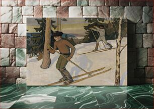 Πίνακας, Boys skiing, 1900, Väinö Blomstedt