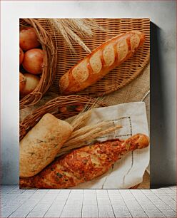 Πίνακας, Bread and Onions in Woven Baskets Ψωμί και κρεμμύδια σε πλεκτά καλάθια