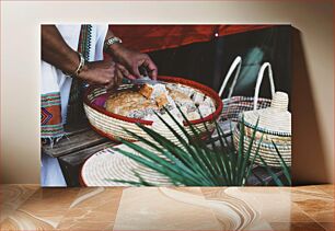 Πίνακας, Bread Cutting in Traditional Basket Κοπή ψωμιού σε παραδοσιακό καλάθι