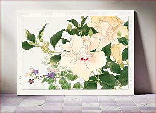 Πίνακας, Browallia & ibiscus flower woodblock painting