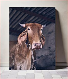 Πίνακας, Brown Cow in Barn Καφέ αγελάδα στον αχυρώνα