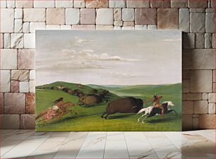 Πίνακας, Buffalo Chase with Bows and Lances (1832–1833) by George Catlin