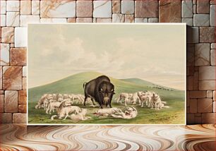 Πίνακας, Buffalo Hunt, White Wolves Attacking a Buffalo Bull