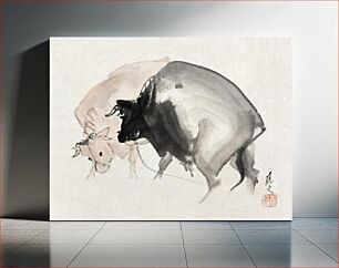 Πίνακας, Bulls (1810) vintage Japanese painting by Maruyama Oju