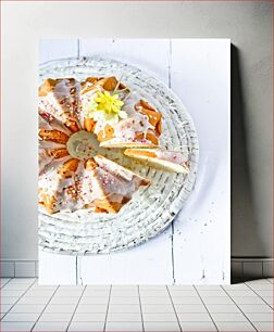 Πίνακας, Bundt Cake with Icing and Flower Decoration Τούρτα Bundt με γλάσο και διακόσμηση λουλουδιών