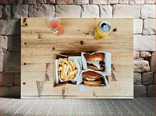 Πίνακας, Burgers and Fries with Drinks Μπέργκερ και πατάτες με ποτά