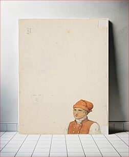 Πίνακας, Bust of a young peasant with a red cap and red waistcoat and a pencil sketch of a woman's head en face. by P. C. Skovgaard