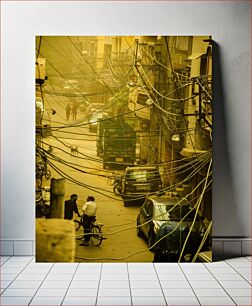 Πίνακας, Busy Urban Street with Cables Πολυσύχναστη αστική οδός με καλώδια
