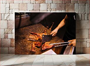 Πίνακας, Butchering Meat with a Cleaver Κρεοπάτημα κρέατος με κουπάτ