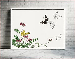 Πίνακας, Butterflies and flower illustration from Churui Gafu (1910) by Morimoto Toko
