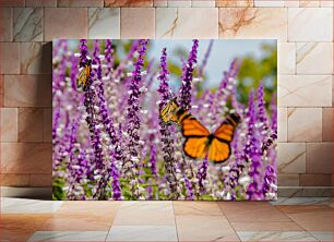 Πίνακας, Butterflies on Purple Flowers Πεταλούδες σε μωβ λουλούδια