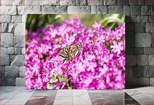 Πίνακας, Butterfly Among Pink Flowers Πεταλούδα ανάμεσα σε ροζ λουλούδια