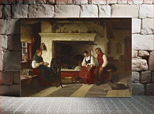 Πίνακας, By the hearth, an ostrobothnian courting scene, 1871, by Adolf von Becker