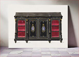 Πίνακας, Cabinet Design with Porcelain Plaques and Red Interior (19th century), vintage furniture illustration