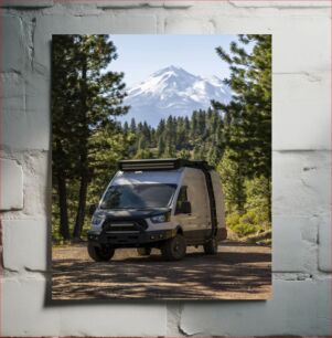 Πίνακας, Camper Van in Forest with Mountain View Camper Van στο δάσος με θέα στο βουνό
