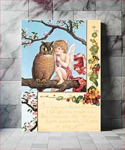 Πίνακας, Can you keep a secret? Wise bird, tell me true? (1884) Cherub sitting on a tree branch, speaking to an owl illustration by Obpacher Bros.,