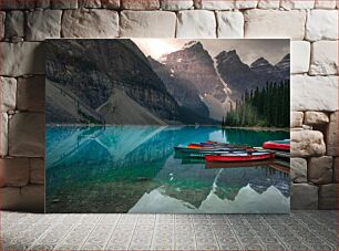 Πίνακας, Canoes on a Mountain Lake Κανό σε μια ορεινή λίμνη