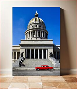 Πίνακας, Capitol Building with Red Vintage Car Κτήριο Καπιτώλιο με κόκκινο εκλεκτής ποιότητας αυτοκίνητο