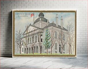 Πίνακας, Capitol of Maine in Augusta, from the General Government and State Capitol Buildings series (N14) for Allen & Ginter Cigarettes Brands