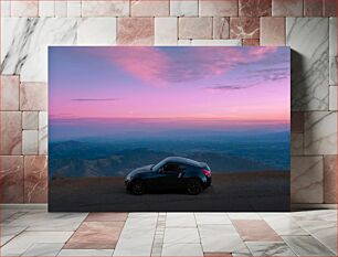 Πίνακας, Car at Sunset Overlooking a Valley Αυτοκίνητο στο ηλιοβασίλεμα με θέα σε μια κοιλάδα