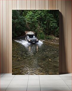 Πίνακας, Car Driving Through a Forest Stream Οδήγηση αυτοκινήτου μέσα από ένα δασικό ρεύμα