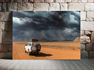 Πίνακας, Car in Desert Thunderstorm Αυτοκίνητο στην έρημο Καταιγίδα