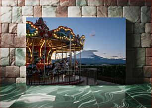 Πίνακας, Carousel at Sunset with Mountain View Καρουζέλ στο ηλιοβασίλεμα με θέα στο βουνό