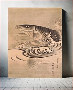Πίνακας, Carp Leaping Out of Water (right of a pair of Carps) (1777) by Tsukioka Settei