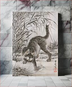 Πίνακας, Cat Catching a Frog (1887) Japnese ukiyo-e art by Kawanabe Kyosai