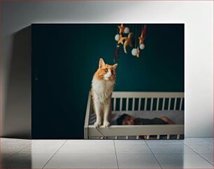 Πίνακας, Cat On Crib with Baby Γάτα στην κούνια με το μωρό