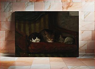Πίνακας, Cat with kittens, 1863, by Adolf von Becker