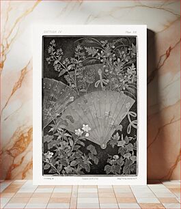 Πίνακας, Charcoal illustration of fans and plants from section IV plate XIII. by G.A. Audsley-Japanese illustration