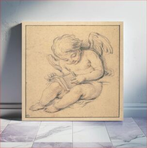 Πίνακας, Charles-Antoine Coypel (Attr.) - A seated angel reading a book placed on his lap
