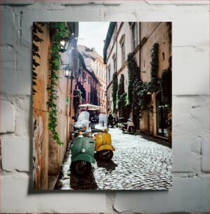 Πίνακας, Charming Street with Vespa Scooters Γοητευτική οδός με σκούτερ Vespa