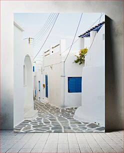 Πίνακας, Charming White and Blue Alley in a Coastal Village Γοητευτικό Λευκό και Μπλε Σοκάκι σε ένα παραθαλάσσιο χωριό