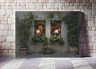 Πίνακας, Charming Window Display with Plants and Flowers Γοητευτική οθόνη παραθύρου με φυτά και λουλούδια