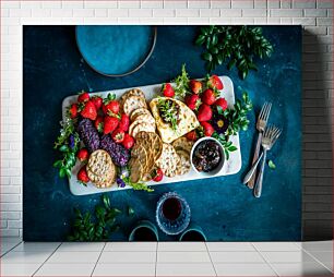 Πίνακας, Cheese and Crackers with Strawberries Τυρί και κράκερ με φράουλες