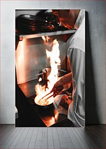 Πίνακας, Chef Cooking in a Kitchen with Flames Σεφ που μαγειρεύει σε μια κουζίνα με φλόγες