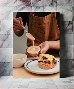 Πίνακας, Chef Preparing a Burger Σεφ ετοιμάζει ένα μπιφτέκι