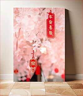 Πίνακας, Cherry Blossoms with Red Decorations Άνθη κερασιάς με κόκκινα διακοσμητικά