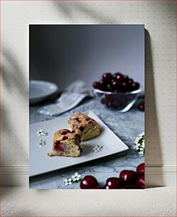 Πίνακας, Cherry Cake on Plate Κέικ κερασιού στο πιάτο
