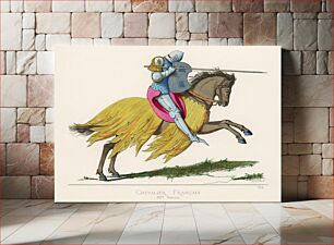 Πίνακας, Chevalier Francais, XIVe Siecle, translated French Knight, 14th Century, by Paul Mercuri (1860), a a knight on horse back with full armor ready to joust