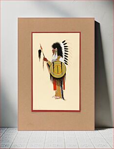 Πίνακας, Cheyenne Warrior in Feather Headdress with Shield, Monroe Tsatoke