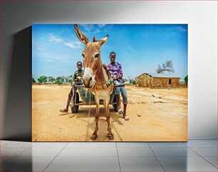 Πίνακας, Children with Donkey Cart in Rural Setting Παιδιά με γάιδαρο καρότσι σε αγροτικό περιβάλλον