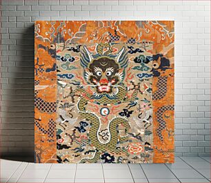 Πίνακας, Chinese dragon textile fragment (18th century) vintage textile
