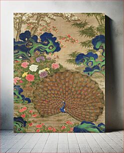 Πίνακας, Chinese peacock and flowers (17th century) vintage painting