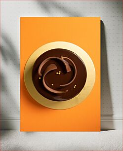 Πίνακας, Chocolate Cake on Orange Background Κέικ σοκολάτας σε πορτοκαλί φόντο
