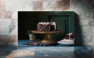 Πίνακας, Chocolate Cake on Wooden Stand Κέικ σοκολάτας σε ξύλινο σταντ
